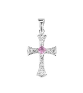 Collana in acciaio con crocefisso in argento 925 e cristallo Swarovski rubino - FORMATO Cm 50 X 55