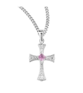 Collana in acciaio con crocefisso in argento 925 e cristallo Swarovski rubino - FORMATO Cm 50 X 55