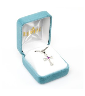 Collana in acciaio con crocefisso in argento 925 e cristallo Swarovski rubino - FORMATO Cm 50 X 55