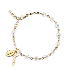 Bracciale rosario in argento 925 placcato in oro con cristalli trasparenti - FORMATO Cm 50 X 55