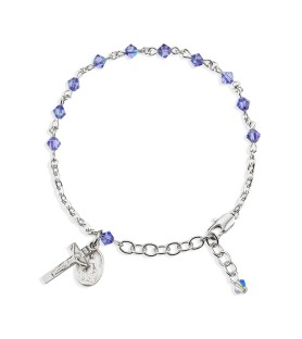 Bracciale rosario in argento 925 con grani in tanzanite azzurra - FORMATO Cm 70 X 70