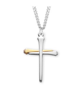 Collana in acciaio con crocefisso in argento e oro - FORMATO Cm 50 X 55