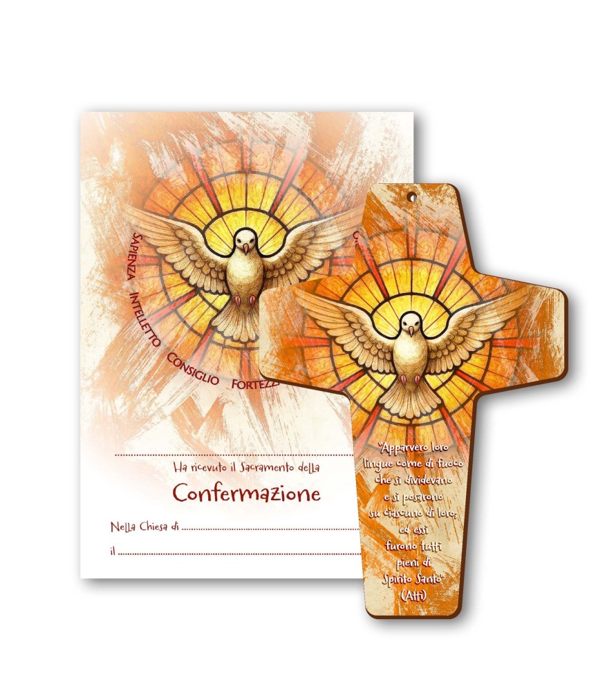 Croce in MDF con simbologia della Cresima - FORMATO Cm 10 X 14,8