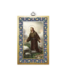 Immagine di San Francesco stampata su tavoletta in MDF di 6 mm con particolari in rilievo f.to 10 x 15 cm