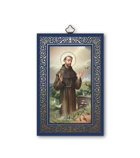 Immagine di San Francesco stampata su tavoletta in MDF di 6 mm con particolari in rilievo f.to 10 x 15 cm