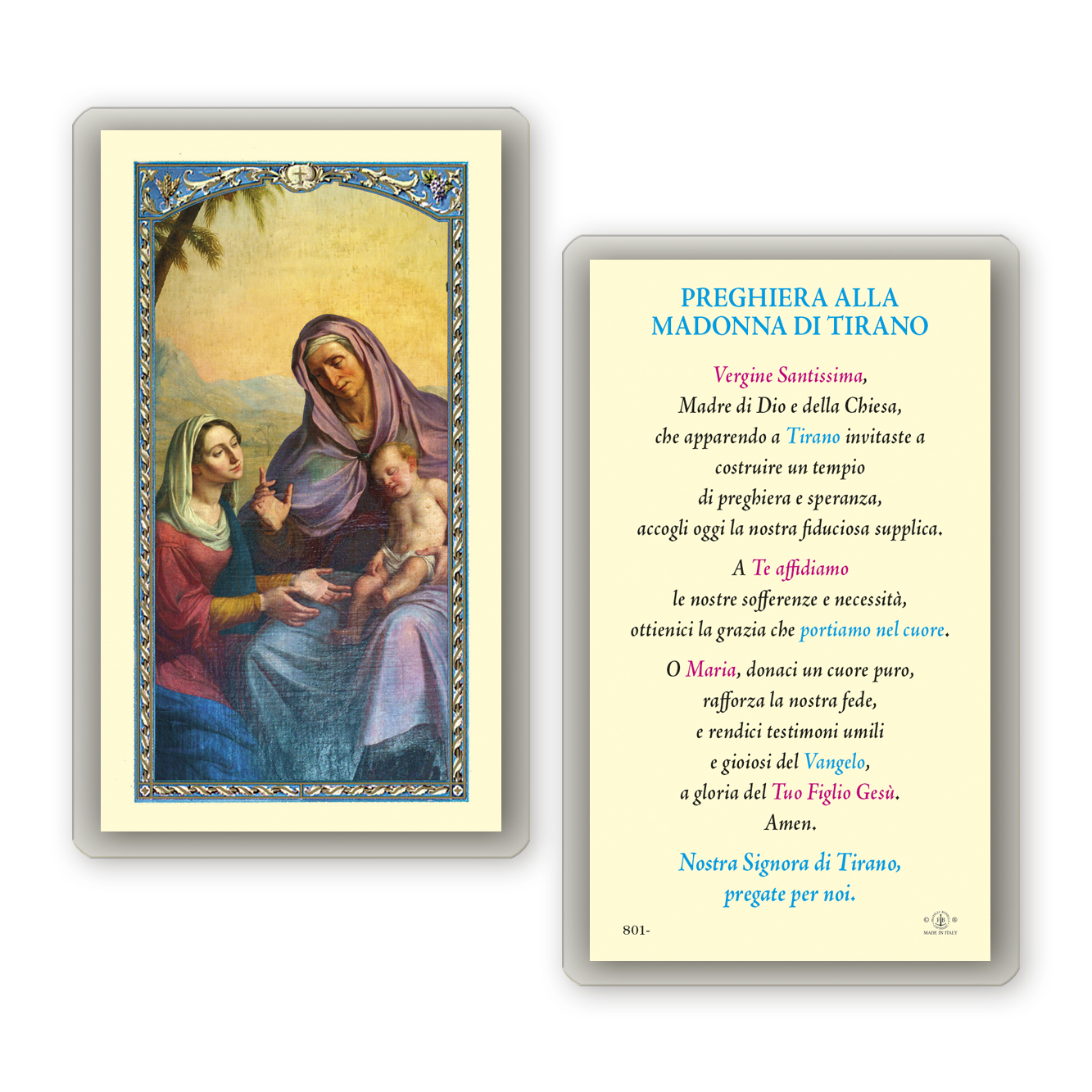 Santino plastificato con immagine della Madonna